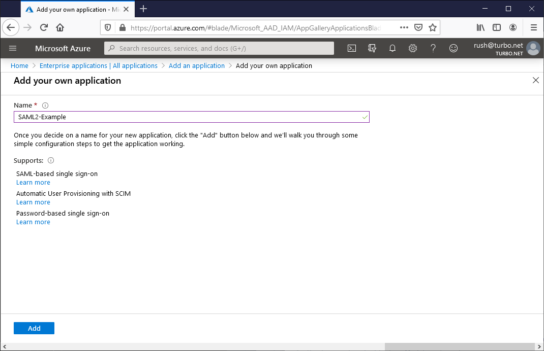 AzureAD SSO + SAML 2.0 add enterprise application
