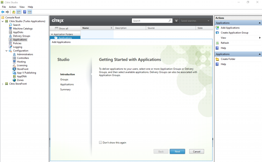 Citrix studio applications