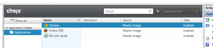 Citrix studio application table