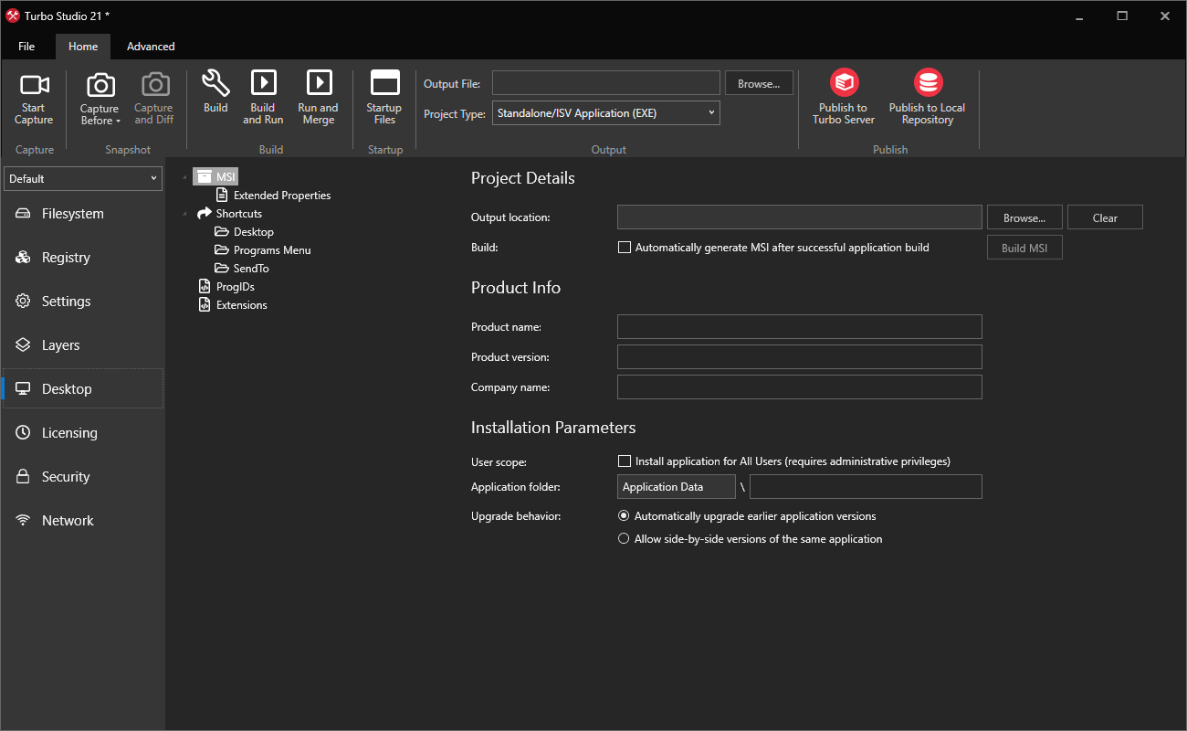 Turbo Studio Desktop Settings