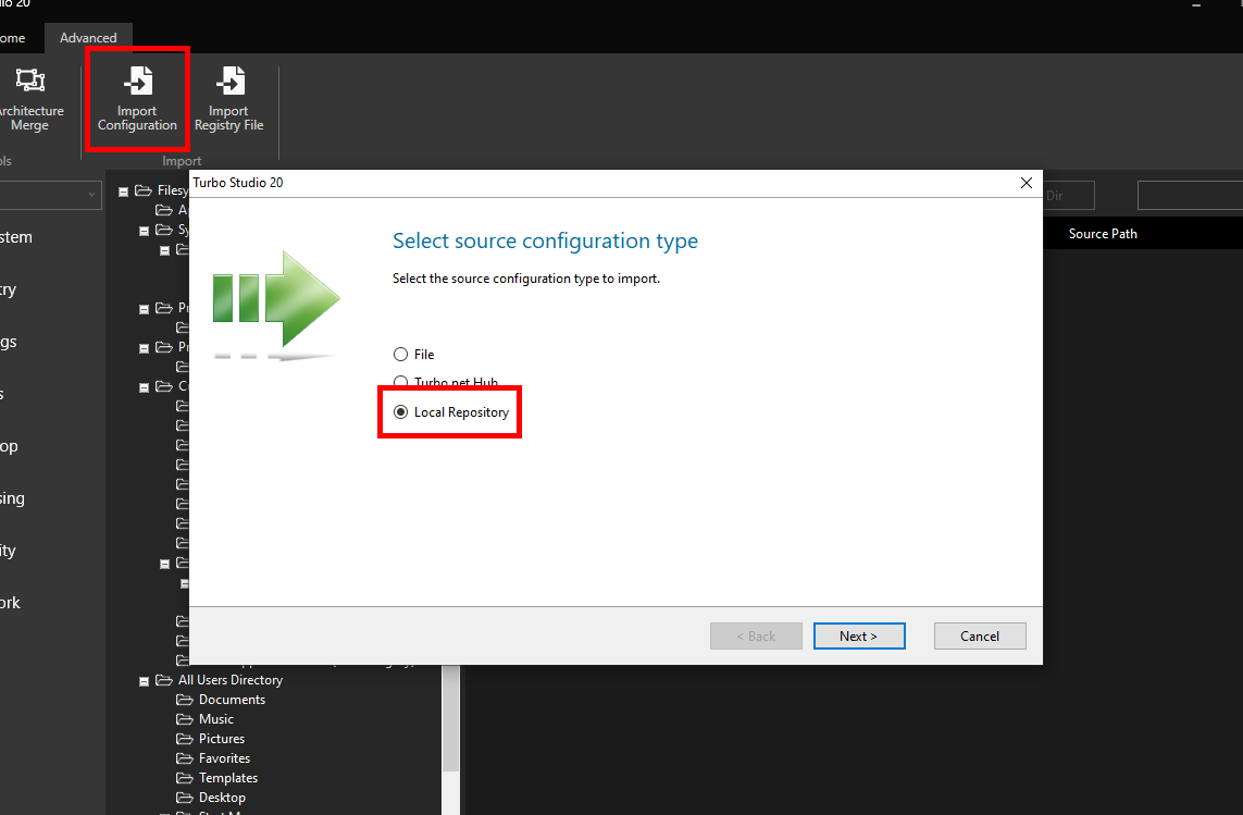 Turbo Studio Import Local Repository