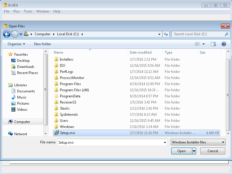 Studio MSI install editor open file