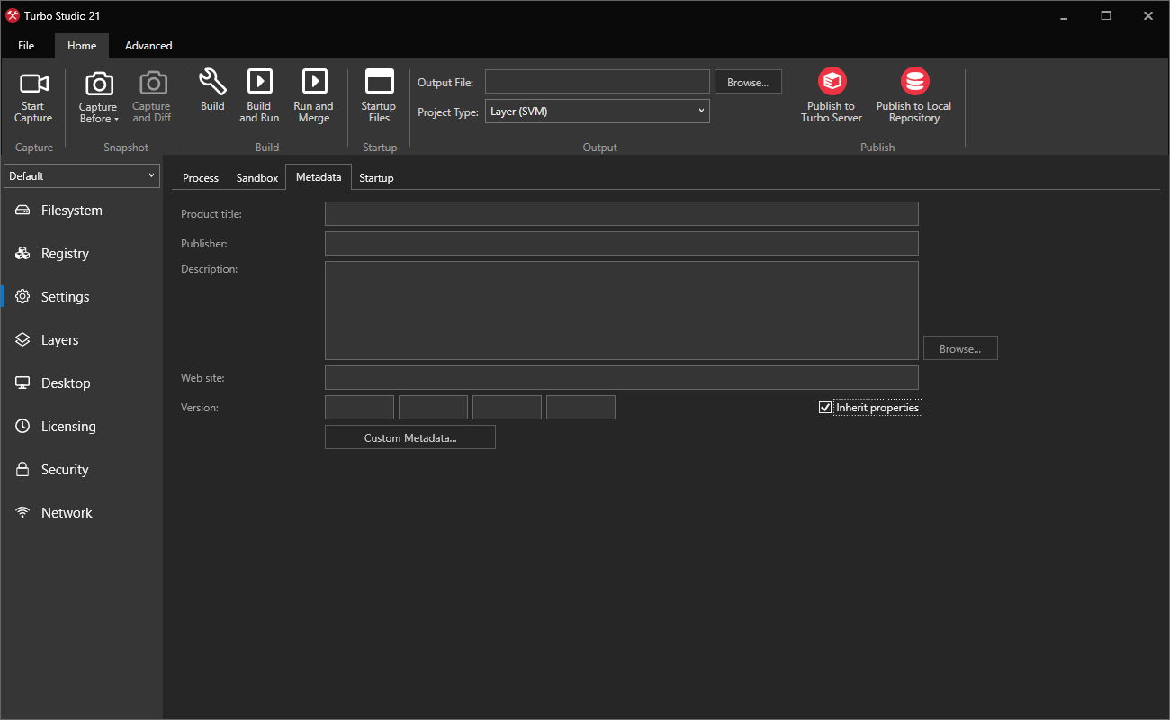 Turbo Studio Metadata Settings