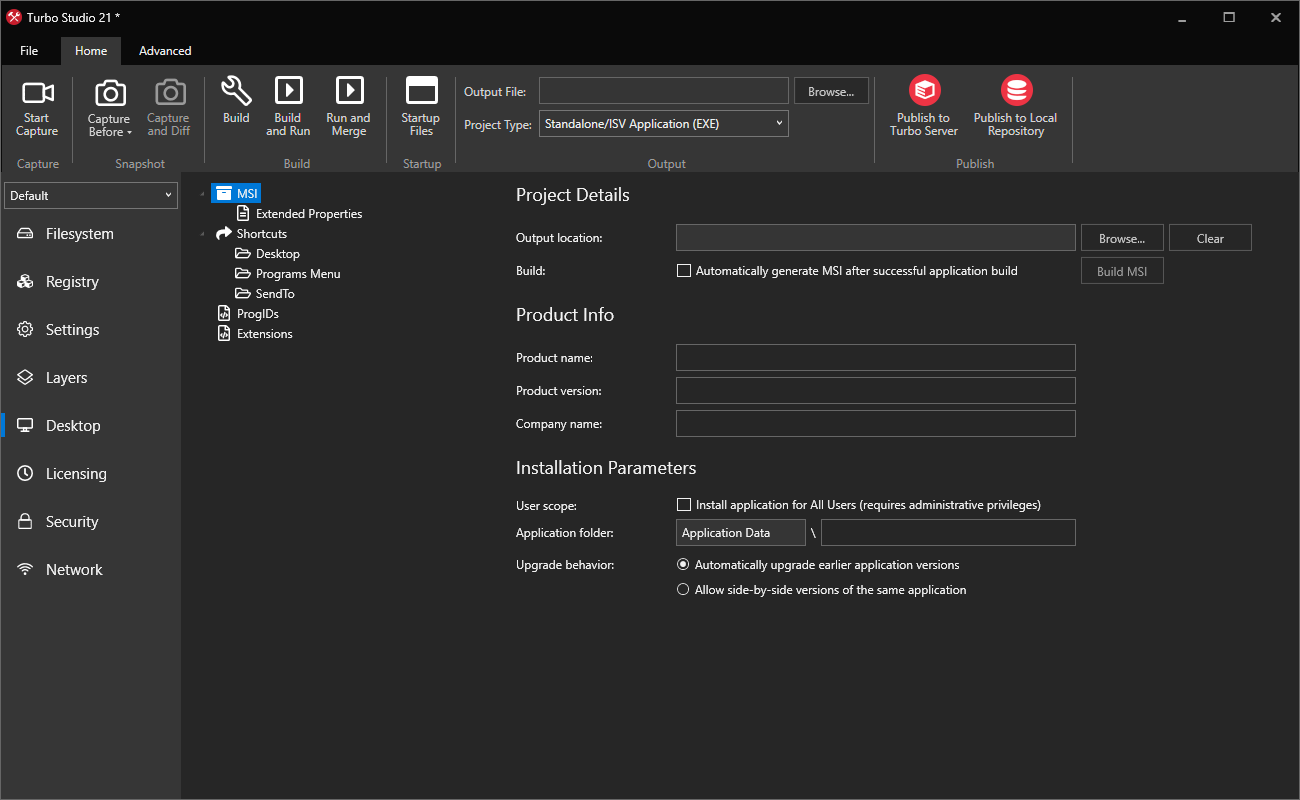 Turbo Studio Desktop MSI Settings