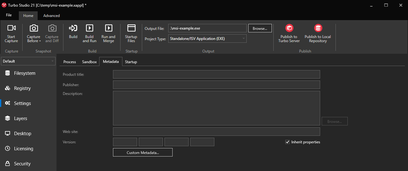 Turbo Studio MSI Metadata Example