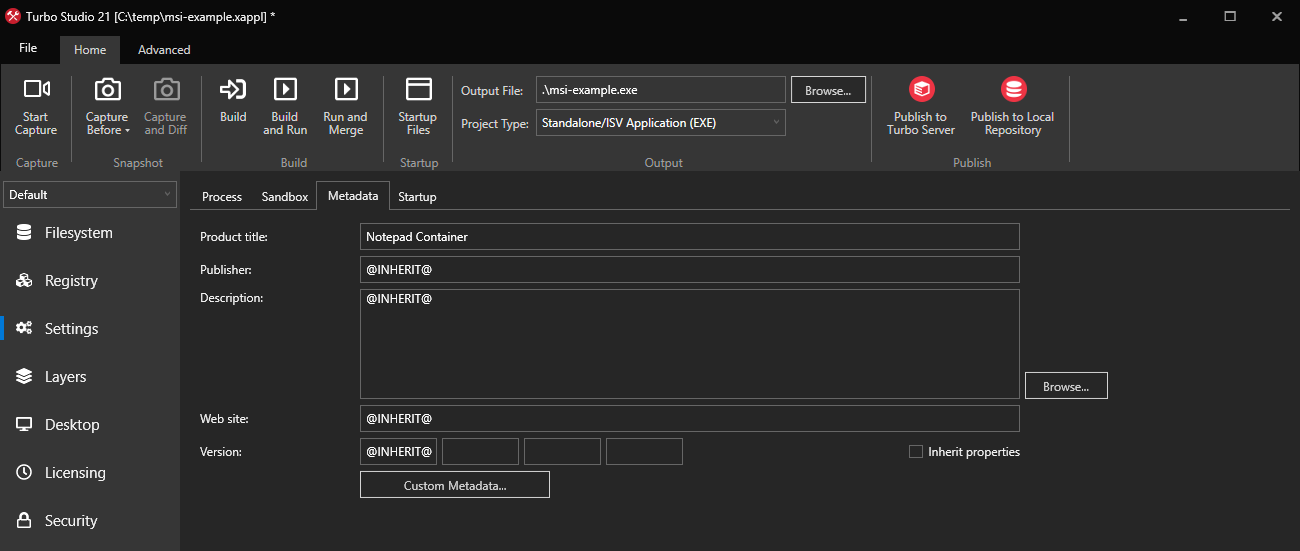 Turbo Studio MSI Metadata Example