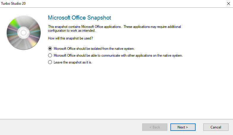 Turbo Studio Office Snapshot Wizard