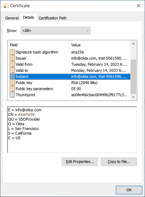 Okta 13 Certificate Subject Common Name