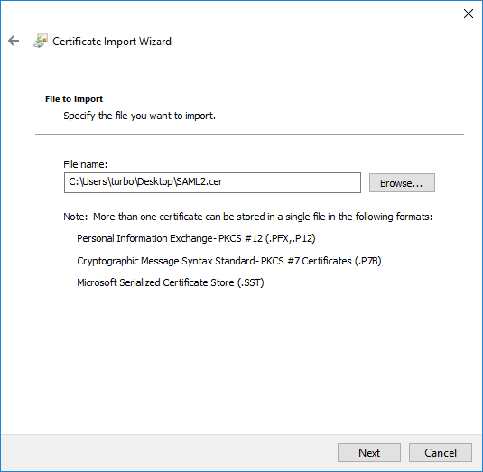 Okta 16 Certificate Import Wizard File Import