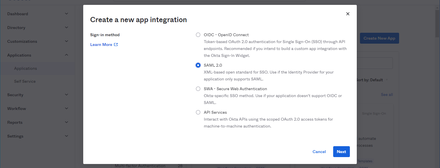 Okta 2 Sign-in Method