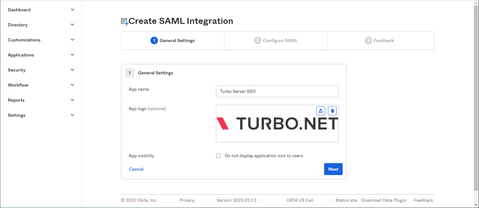 Okta 3 SAML Integration General Settings