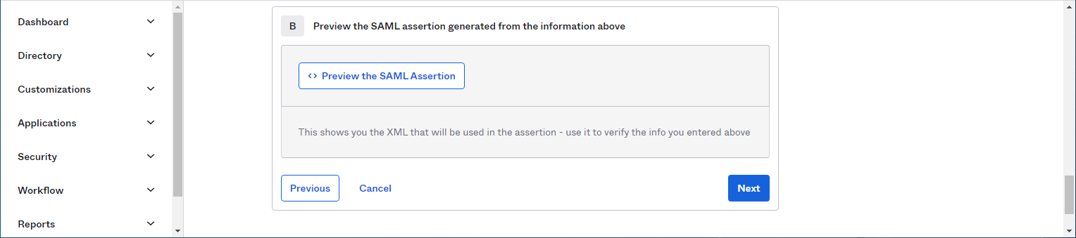 Okta 6 SAML Integration Configure SAML Next Button