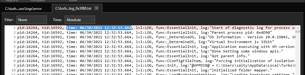 Process Log Absolute Time