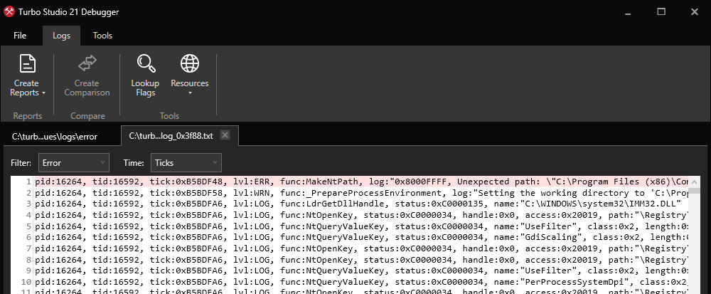 Process Log Filter Error