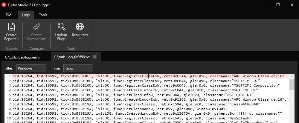 Process Log Filter Windows