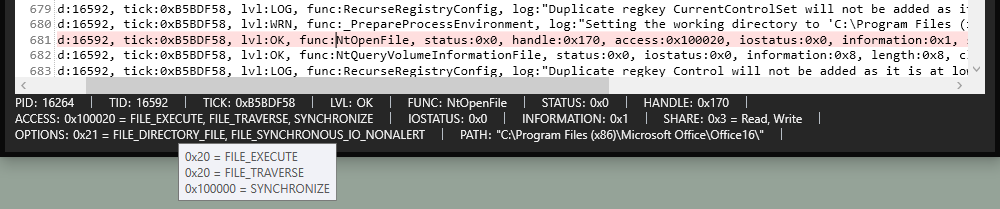 Process Log Trace Information