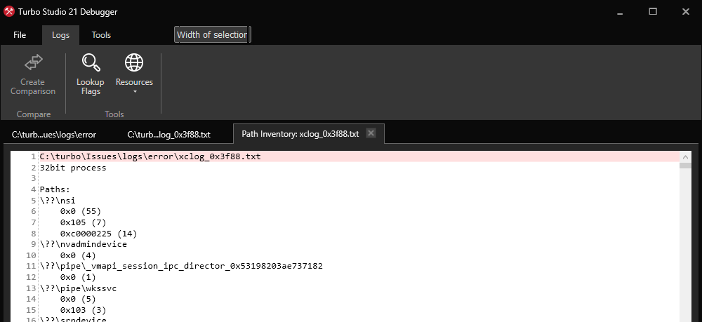 Process Log Path Inventory