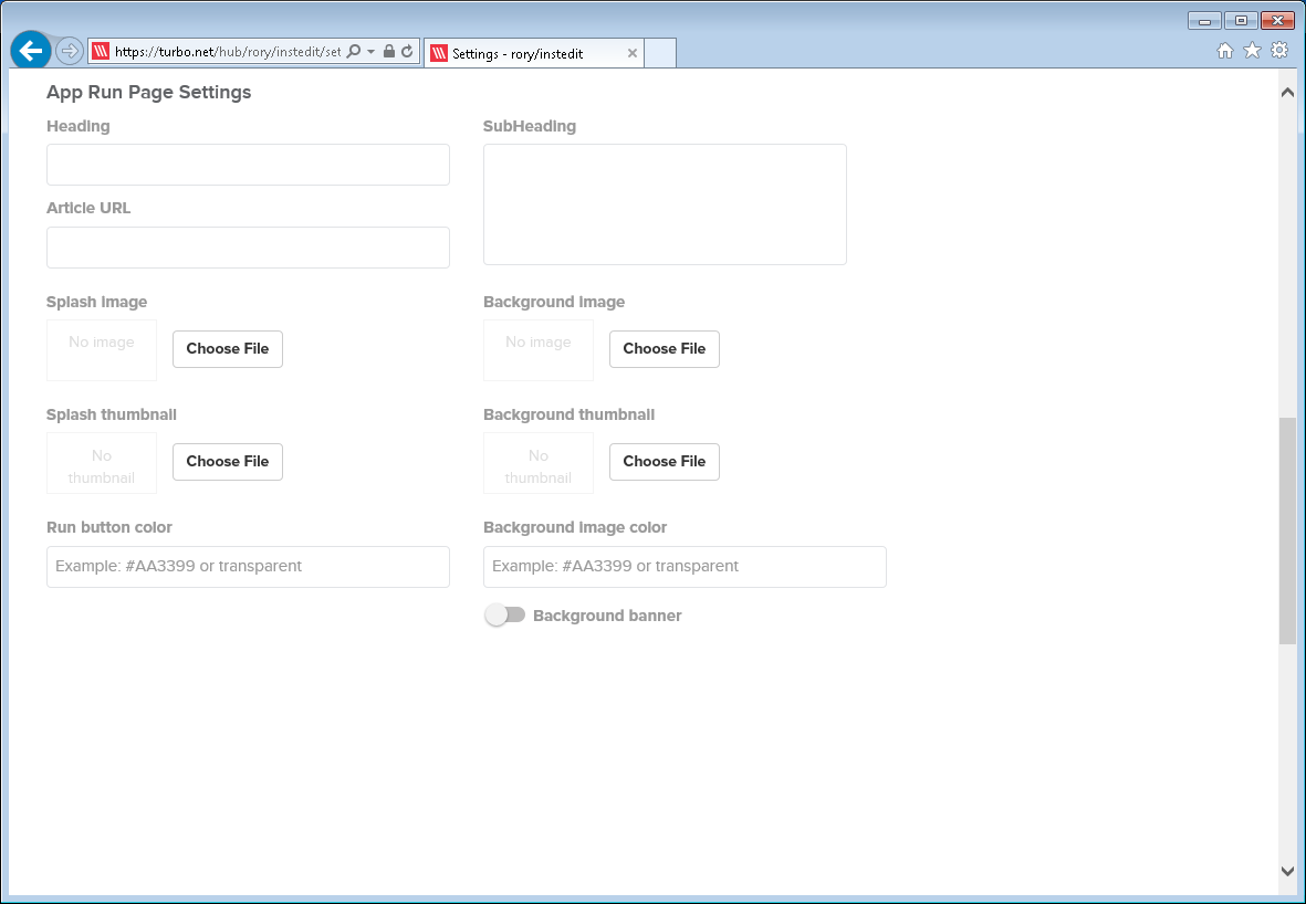 Studio published image settings