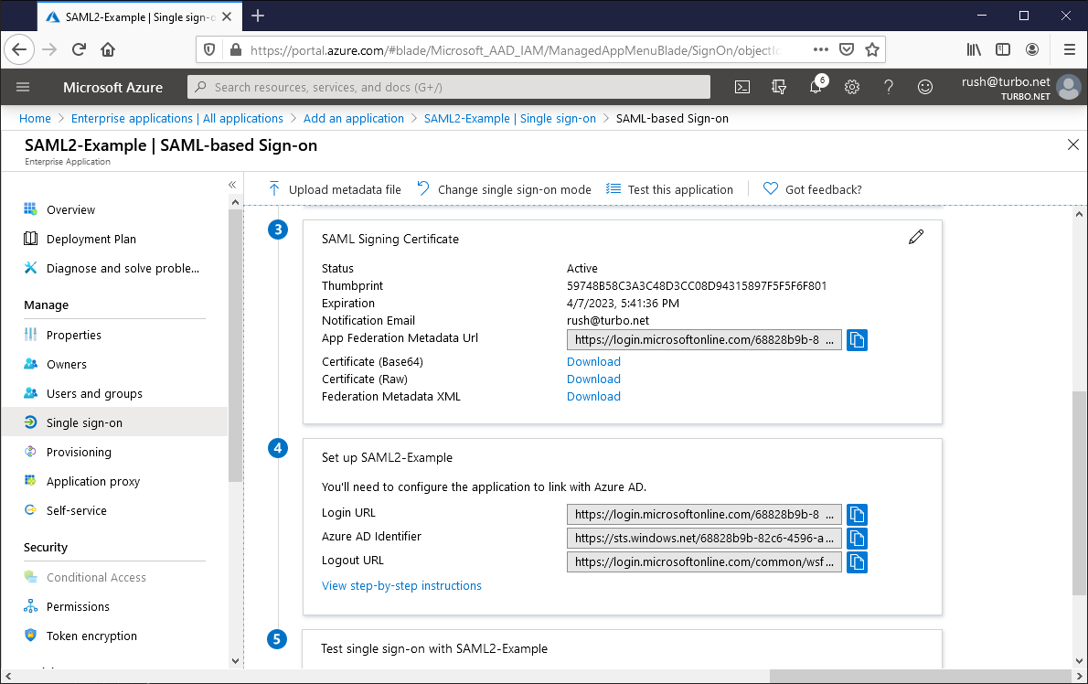 AzureAD SSO + SAML 2.0 certificates