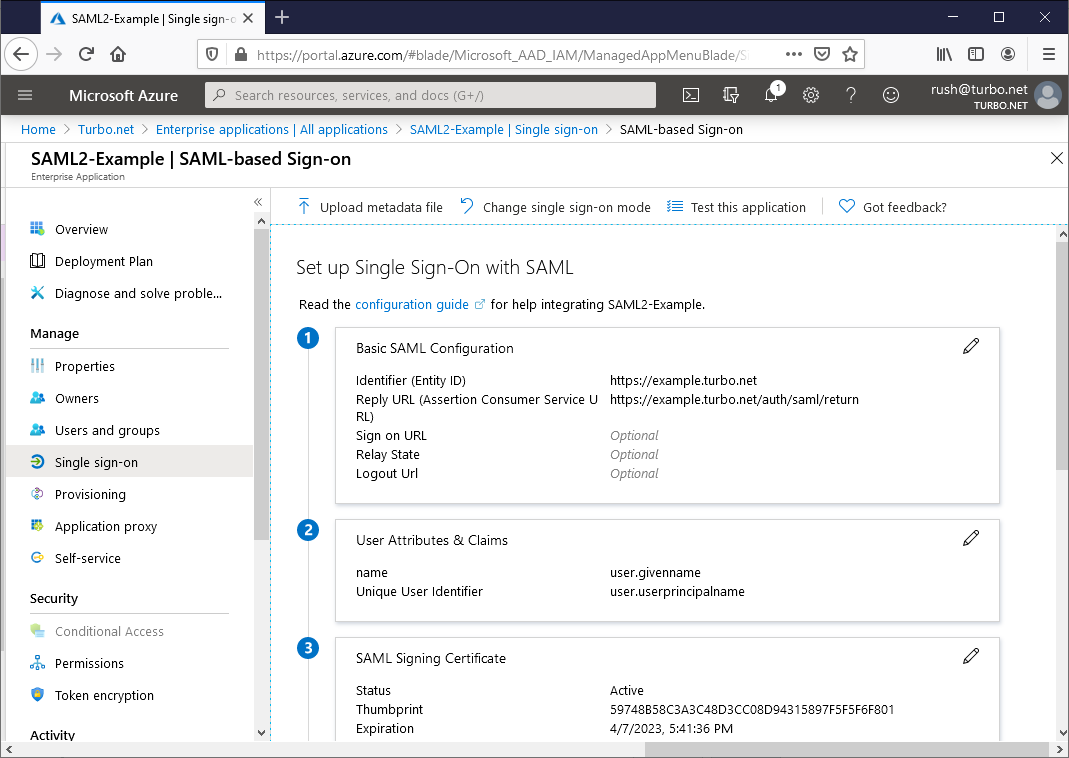 AzureAD SSO + SAML 2.0 configration