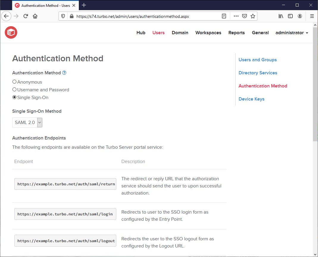 Azure AD SSO + SAML 2.0 server settings 1