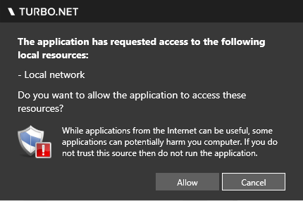 Turbo client local resource dialog