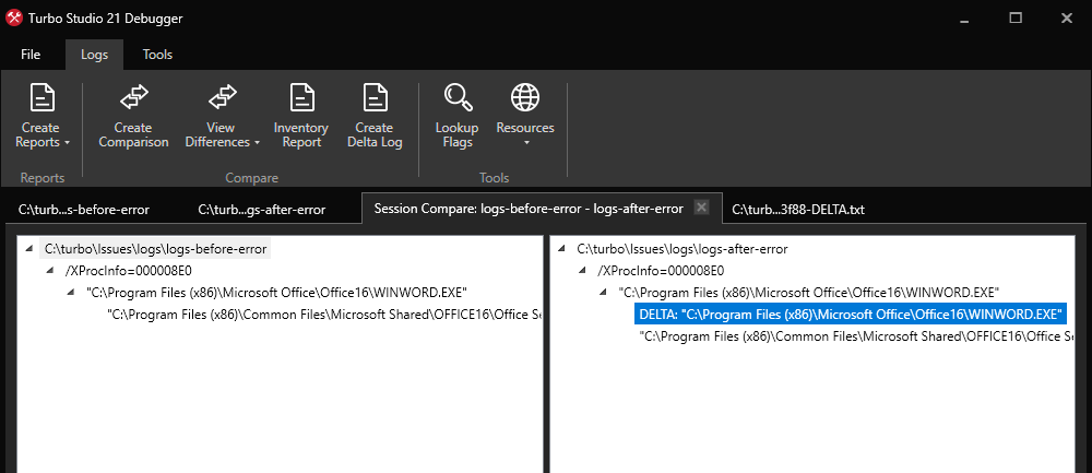 Session Log Compare Delta Log