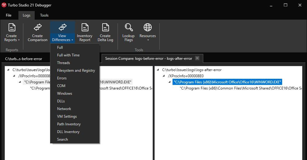 Session Log View Differences