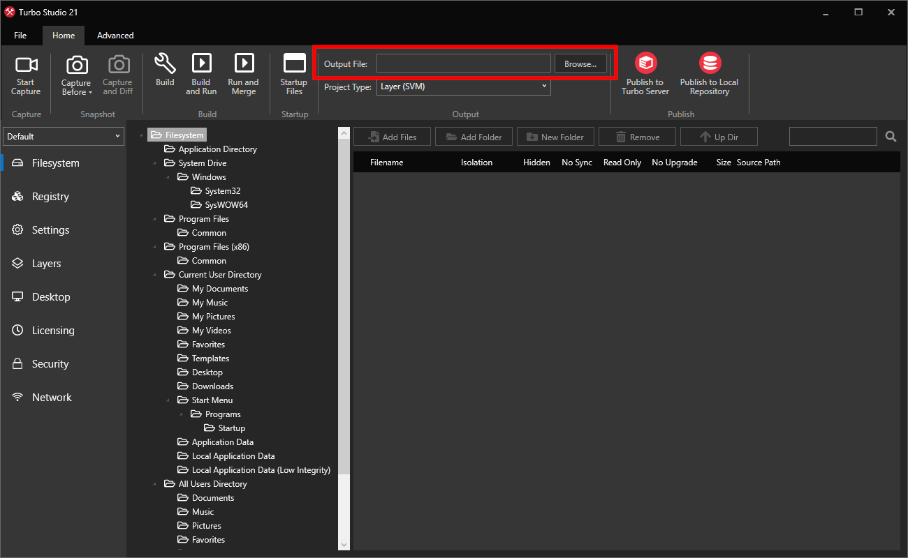 Turbo Studio Setup Capture Set Output File